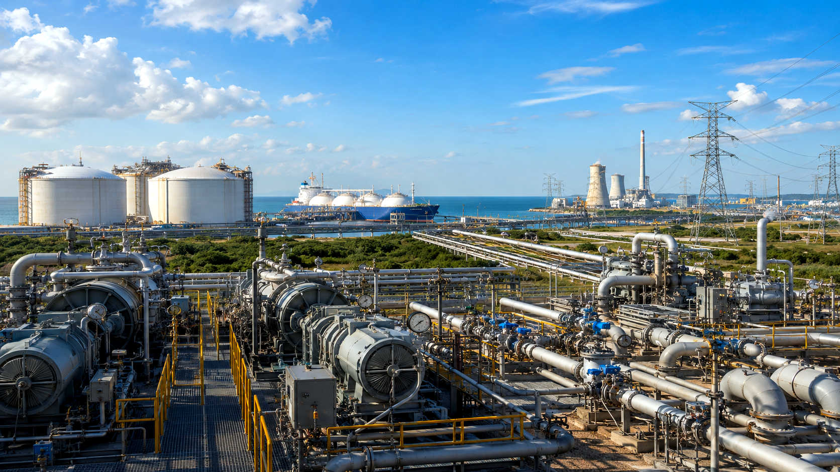 Natural gas pipeline compression station supporting LNG export infrastructure and rising power demand