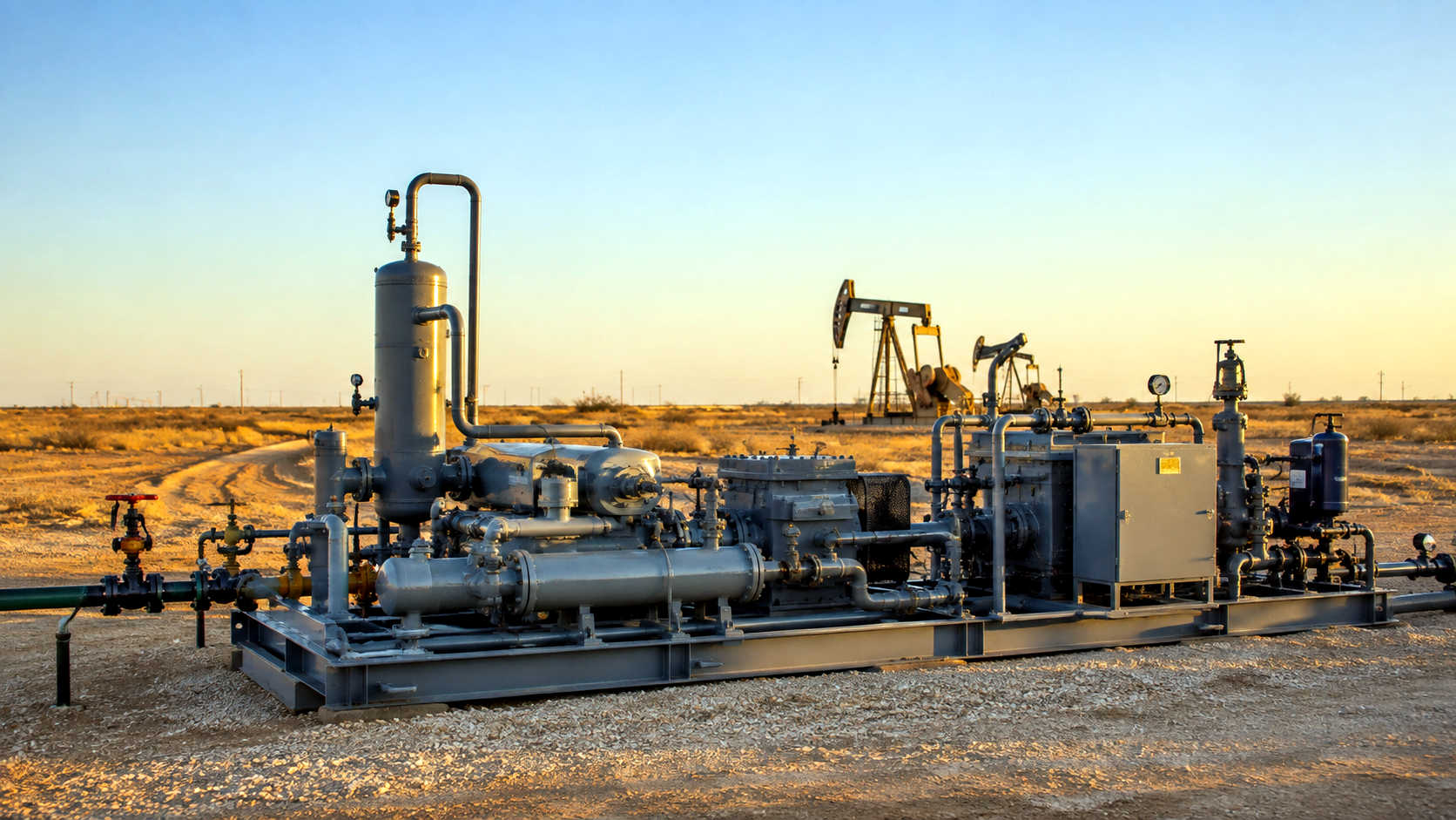 Natural gas compressor skid at an oilfield production site near Midland, TX